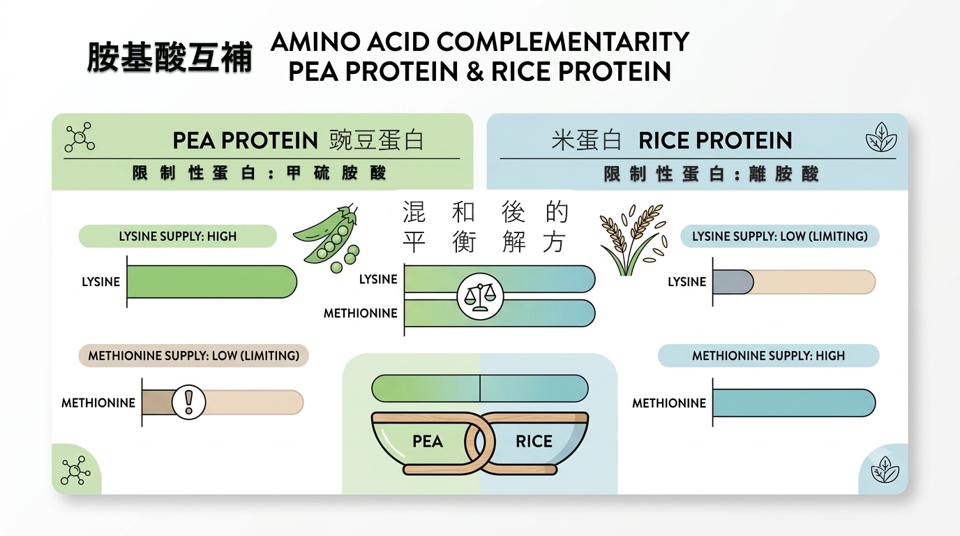 豌豆蛋白與米蛋白胺基酸互補示意圖